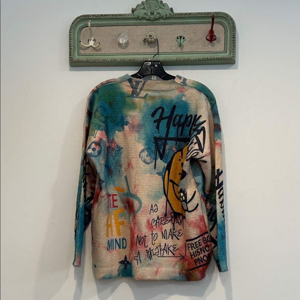 Happy graffiti streetwear Colorful Graphic Sweater women’s large - Picture 7 of 7
